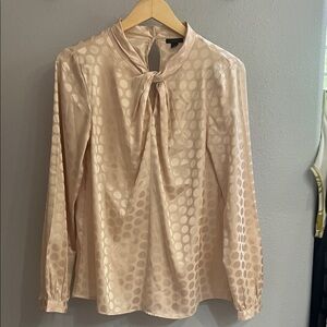 Ann Taylor Factory Beige Satin Polka Dot Blouse